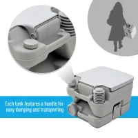HOMCOM 10L Portable Travel Toilet Outdoor Camping Picnic with 2 Detachable Tanks & Push-button Operation, Grey(m-5)