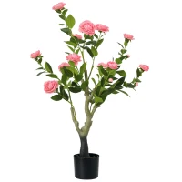HOMCOM Artificial Plant Camellia Flower in Pot, Fake Plant for Indoor , 95cm, Pink(m-10)
