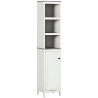 kleankin Tall Bathroom Storage Cabinet, Freestanding Tower Cabinet with 3 Open Shelves and Adjustable Shelf, Antique White
