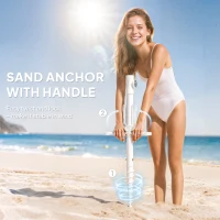 Outsunny Beach Umbrella Portable with Sand Anchor, Carry Bag, Adjustable Height & Tilt, UPF50+ UV Protection, Grey(m-5)