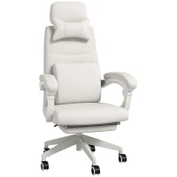 Vinsetto Linen-Look Office Chair, with 160° Reclining Back and Footrest - White(m-10)