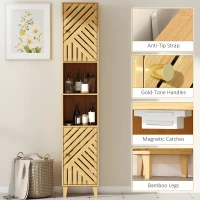 HOMCOM Multi-Storage Bamboo Door Bathroom Cabinet - Natural Finish(m-7)