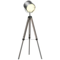 HOMCOM Floor Lamp with Adjustable Tripod for Living Room Bedroom, Vintage Spotlight Reading Lamp with Wood Legs, 115-155cm, Grey(m-1)