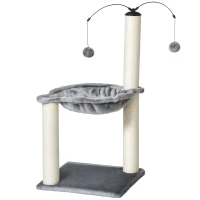 PawHut 83cm Cat Tree Tower for Indoor Cats w/ Sisal Scratching Post Hammock Hanging Toy Activity Centre - Grey(m-10)