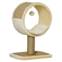 PawHut 56cm Cat Tree for Indoor Cats, with Scratching Post, Tunnel, Toy Ball - Beige(m-10)
