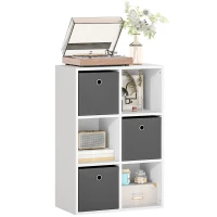 HOMCOM Estantería con 6 compartimentos y 3 cajones de tela, Estantería de Almacenamiento versátil, Gris(m-6)
