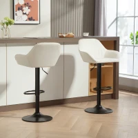 HOMCOM Lot de 2 Tabourets de Bar Pivotants Hauteur Réglable 87-107 cm Revêtement en Velours Dossier et Repose-pieds Crème(m-5)
