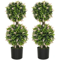 HOMCOM Set of 2 Decorative Artificial Plants Ball Trees with Lavender Flowers in Pot Fake Plants for Home Indoor Outdoor Decor, 70cm, Pink(m-1)