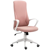 Vinsetto High Back Office Chair, Fabric Desk Chair with Armrests, Adjustable Height, Swivel Wheels, Pink(m-10)