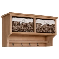 HOMCOM Entryway Coat Rack Wall Mounted Shelf w/ 2 Corn Husk Baskets and Hooks, Brown(m-1)