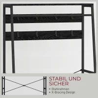 HOMCOM Garderobenständer mit Schuhregal, Kleiderständer im Industrie-Design, 2 Stoffschubladen, 8 Haken, Metallrahmen, Schwarz(m-7)