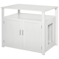 PawHut Wooden Cat Litter Box Enclosure Furniture with Adjustable Interior Wall & Large Tabletop for Nightstand, White(m-10)