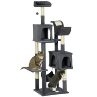 PawHut 177cm Cat Tree with Scratching Post, Hammock, Cat House - Dark Grey(m-10)