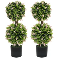 HOMCOM Set of 2 Decorative Artificial Plants Ball Trees with Lavender Flowers in Pot Fake Plants for Home Indoor Outdoor Decor, 70cm, Pink(m-10)