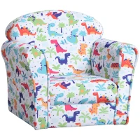 HOMCOM Children's Armchair Flannel Kids Sofa Tub Chair Cartoon Dinosaur Pattern Wooden Frame Bedroom Playroom Seater Multicolour(m-10)