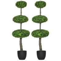 HOMCOM Set of 2 Artificial Plants Boxwood Ball Topiary Trees 110cm Decorative Faux Plants in Pot for Home Indoor Outdoor Green(m-1)