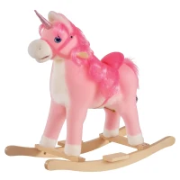 HOMCOM Kids Plush Rocking Horse Ride On Unicorn w/ Sound Moving Mouth Wagging Tail Children Rocker Toy Gift 3-6 Years Pink(m-10)
