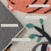 HOMCOM Fleece-Teppich mit Dschungel-Muster, pflegeleicht, Cremeweiß+Bunt(m-4)
