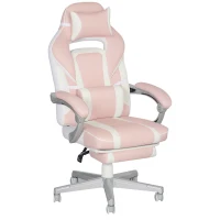 HOMCOM Faux Leather Reclining Gaming Chair, with Footrest - Pink/White(m-10)