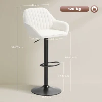 HOMCOM Lot de 2 Tabourets de Bar Pivotants Hauteur Réglable 87-107 cm Revêtement en Velours Dossier et Repose-pieds Crème(m-3)