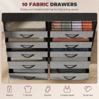 HOMCOM Chest of Ten Fabric Drawers - Charcoal Grey(m-4)