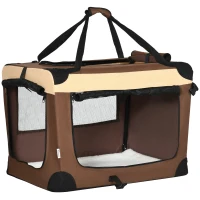 PawHut 70cm Foldable Pet Carrier, with Cushion, for Small Dogs and Cats - Brown(m-1)