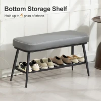 HOMCOM PU Leather Shoe Storage Bench - Grey(m-5)