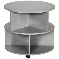 HOMCOM Round Coffee Table with Wheels, 3-Tier Rolling Side Table for Living Room with Divided Shelves, Cement Colour(m-10)