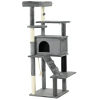 PawHut Cat Tree Tower for Indoor Cats, with Scratching Post, Cat House, Toy, Grey(m-1)
