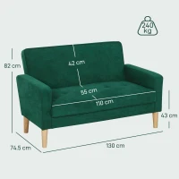 HOMCOM Two-Seater Velvet-Feel Sofa - Green(m-3)