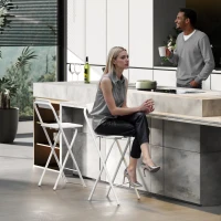 HOMCOM Ensemble de 2 Tabourets de Bar Pliables avec Dossier Repose-Pieds et Structure en Acier pour Salle à Manger Comptoir Blanc(m-4)