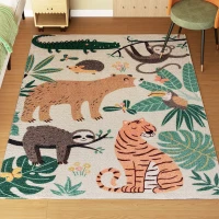 HOMCOM Alfombra de Fleece con Diseño de Jungla, Fácil de Limpiar, Crema+Bunte(m-6)