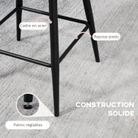 HOMCOM Lot de 2 tabourets de bar, chaises de bar avec dossier et repose-pieds, pieds en acier, 52 x 53 x 93 cm, rose(m-6)