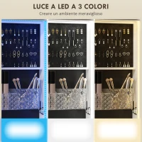 HOMCOM Armadio Portagioie con Specchiera Girevole a 360°, Luce LED Regolabile, Serratura e Ripiani, 37x40x165.5 cm, Nero(m-5)