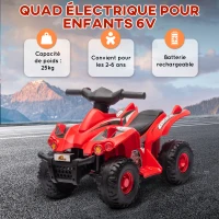 AIYAPLAY Quad électrique enfant vitesse 2,5 km/h, marche avant, fonction musique, pour enfants 2 à 6 ans, rouge(m-7)
