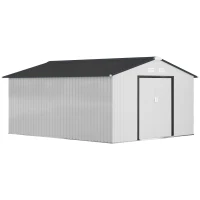 Outsunny Abrigo de Jardim Exterior para Armazenamento de Ferramentas com 4 Janelas 12,4 m² 340x386x200 cm Branco e Cinza Escuro(m-10)