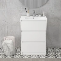 kleankin Mueble de Baño con Lavabo Armario de Baño Lavabo de Baño de Cerámica Sintética con 2 Cajones 61x37x88cm Blanco Brillante(m-10)