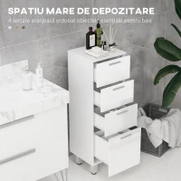 Kleankin Dulap Baie 4 Sertare – Alb Lucios, Depozitare Compacta(m-4)