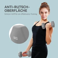 SPORTNOW Zestaw hantli 2×6 kg — sześciokątne, przyjazne dla podłogi, antypoślizgowe, szare(m-6)