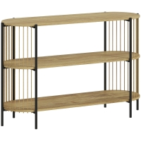 HOMCOM Mesa Consola com Corda de Papel Trançada à Mão Consola de Entrada de 3 Níveis com Estrutura de Aço Estilo Boémio 124x43,5x80 cm Madeira