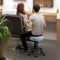 HOMCOM Drehbarer runder Hocker mit Rollen Höhenverstellbar 50-66 cm Sitzbezug aus Schafsackstoff Blau(m-4)