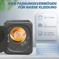 HOMCOM Wäschetrockner mit UV-Desinfektion, kompakte Bauweise, 4 kg Kapazität, Edelstahl, Grau(m-5)