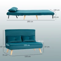 HOMCOM 2-Sitzer-Schlafsofa, Bettsofa, in Bett umwandelbare Couch, verstellbare Rückenlehne, Stoffbezug, Metallrahmen, Grün(m-3)