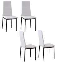 HOMCOM Lot de 4 chaises de salle à manger chaises de cuisine avec dossier haut pieds en métal et tissu en lin 41x50x97cm blanc