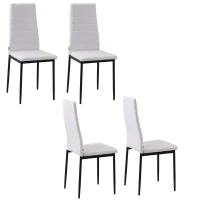 HOMCOM Lot de 4 chaises de salle à manger chaises de cuisine avec dossier haut pieds en métal et tissu en lin 41x50x97cm blanc(m-1)