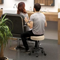 HOMCOM Sgabello Girevole Rotondo con Ruote e Altezza Regolabile, Seduta rivestita in Tessuto, 50x50x66 cm, Marrone(m-4)