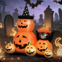 Outsunny 180 cm Tall Halloween Inflatables Pumpkin and Cat with Built-in LED Lights, Self-Inflating Outdoor Halloween Decoration for Garden Party, Orange and Black(m-6)