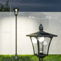 Outsunny Lampada da Giardino Lampada da Terra Lampione LED da Esterno Energia Solare Impermeabile IP44, 18x18x160 cm, Nero(m-3)