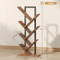 HOMCOM Libreria a 7 Livelli con Forma di Albero, 50x24x109 cm, Marrone Rustico(m-3)