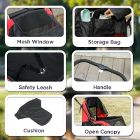 PawHut Cărucior Pliabil pentru Câini de Talie Mare cu Roți Detașabile, Pernă și Lese de Siguranță, 124x67x100 cm, Negru(m-7)